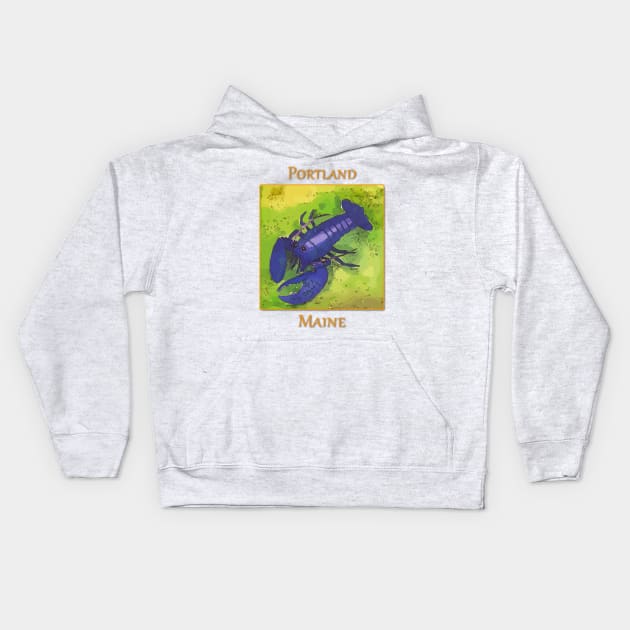 Portland Maine, Rare Blue Lobster Kids Hoodie by WelshDesigns